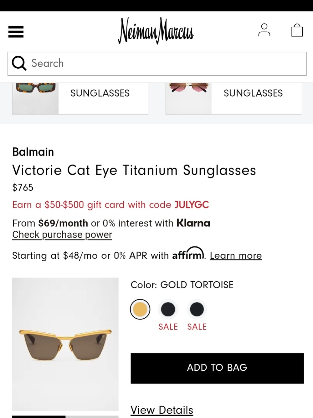 Balmain Victorie Cat Eye Titanium Sunglasses - Gold Tortoise